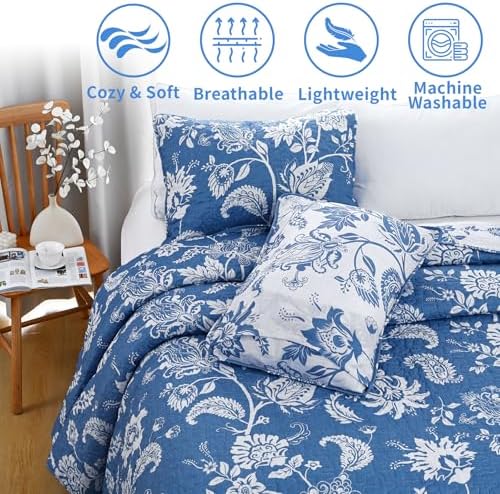 Invoibler Reversible Blue Floral Quilt Set 1
