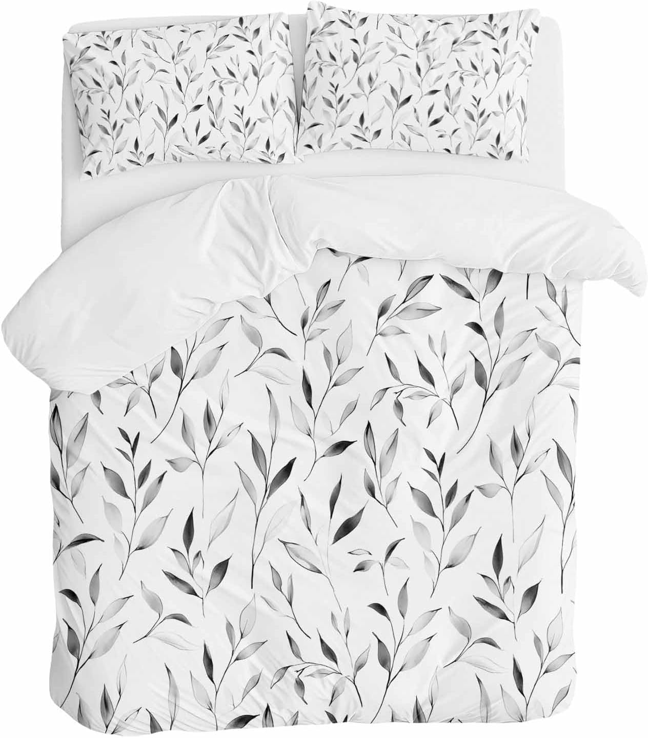 ZOE GARDEN Gray Leaf Bed Duvet Cover Queen Set