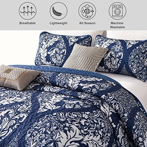 DJY Navy Quilt Set King Size 3 Piece