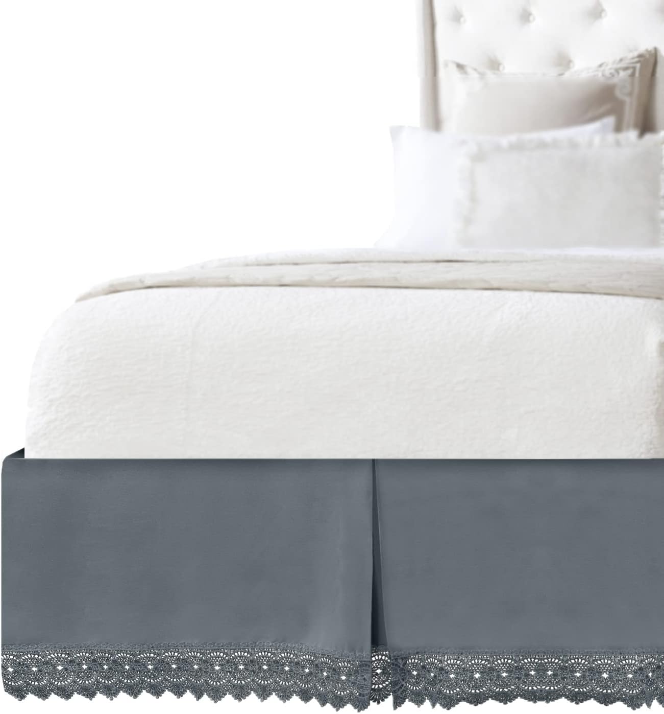 Elegant Comfort Narina Collection Lace Bed Skirt 15inch Drop Cali King Gray