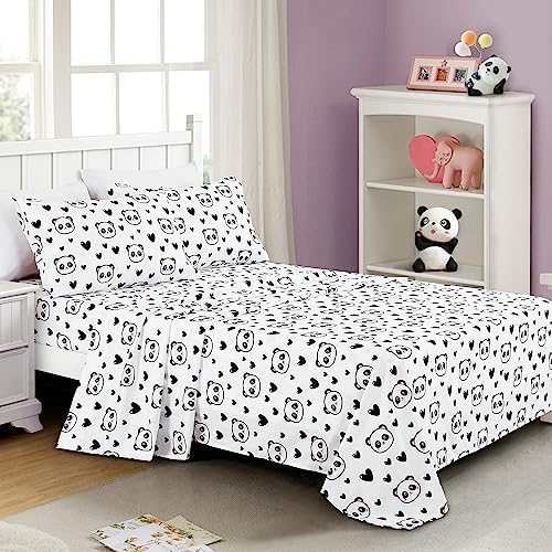 Chezmoi Collection 4-Piece Panda Love Sheet Set - Queen Size