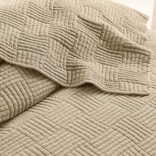 WDCOZY Beige Queen Quilt Set with Down-Alternative Filling
