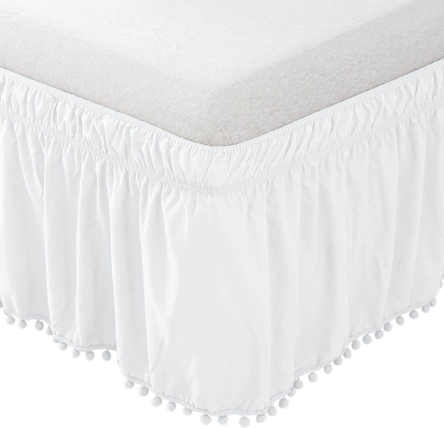 Elegant Comfort Pom-Pom Bed Skirt 16inch Drop Queen King