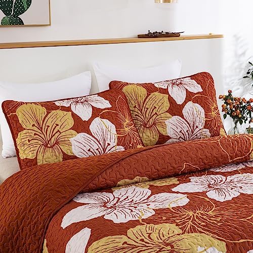 DJY 3-Piece King Gold Floral Quilt Set