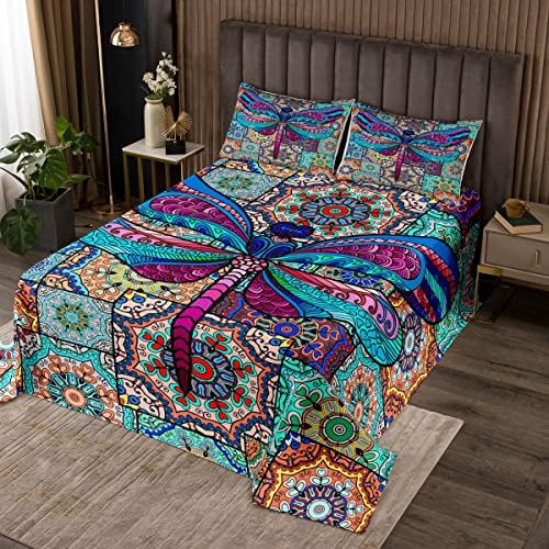 Erosebridal Dragonfly Bedspread Set Queen Size 90x90 with 2 Pillow Shams