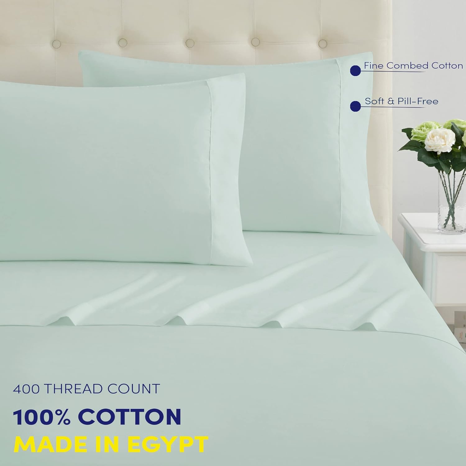 Sweet Home Collection Queen Cotton Sheet Set Mint 400 Thread Count
