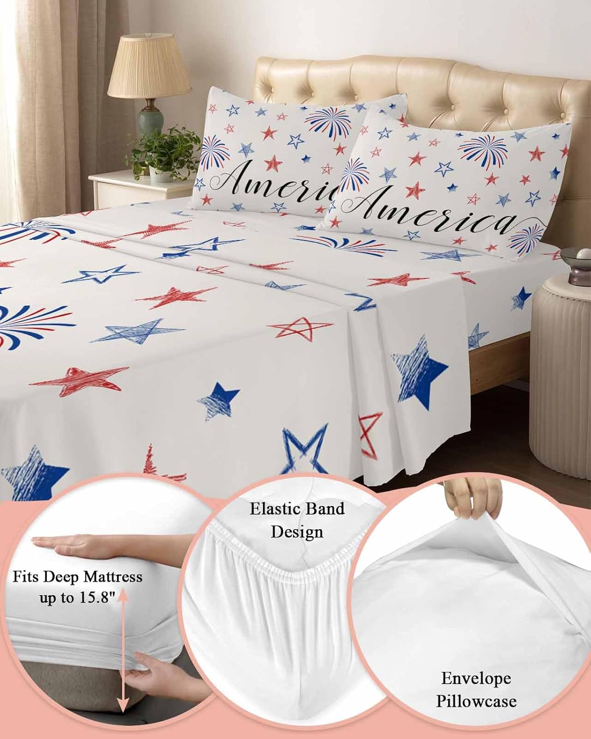 Boanket 4th of July Fireworks Full Sheet Set 4 Piece