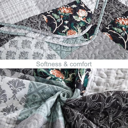 Xruibed Plaid Patchwork Quilt Set Queen 3 Pieces