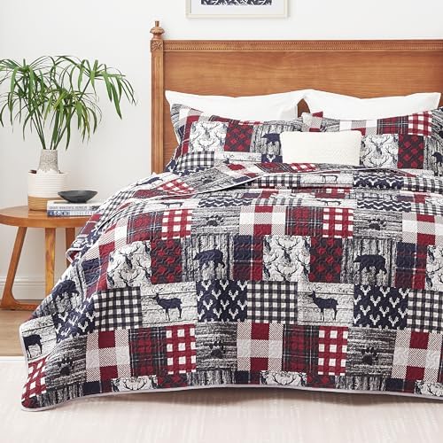 PPOLCA Queen Christmas Cabin Quilt Set 3-Piece Reversible