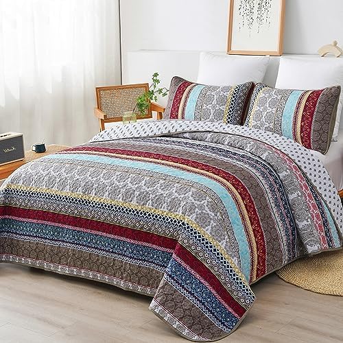 WONGS BEDDING Boho Queen Quilt Set 3 Piece