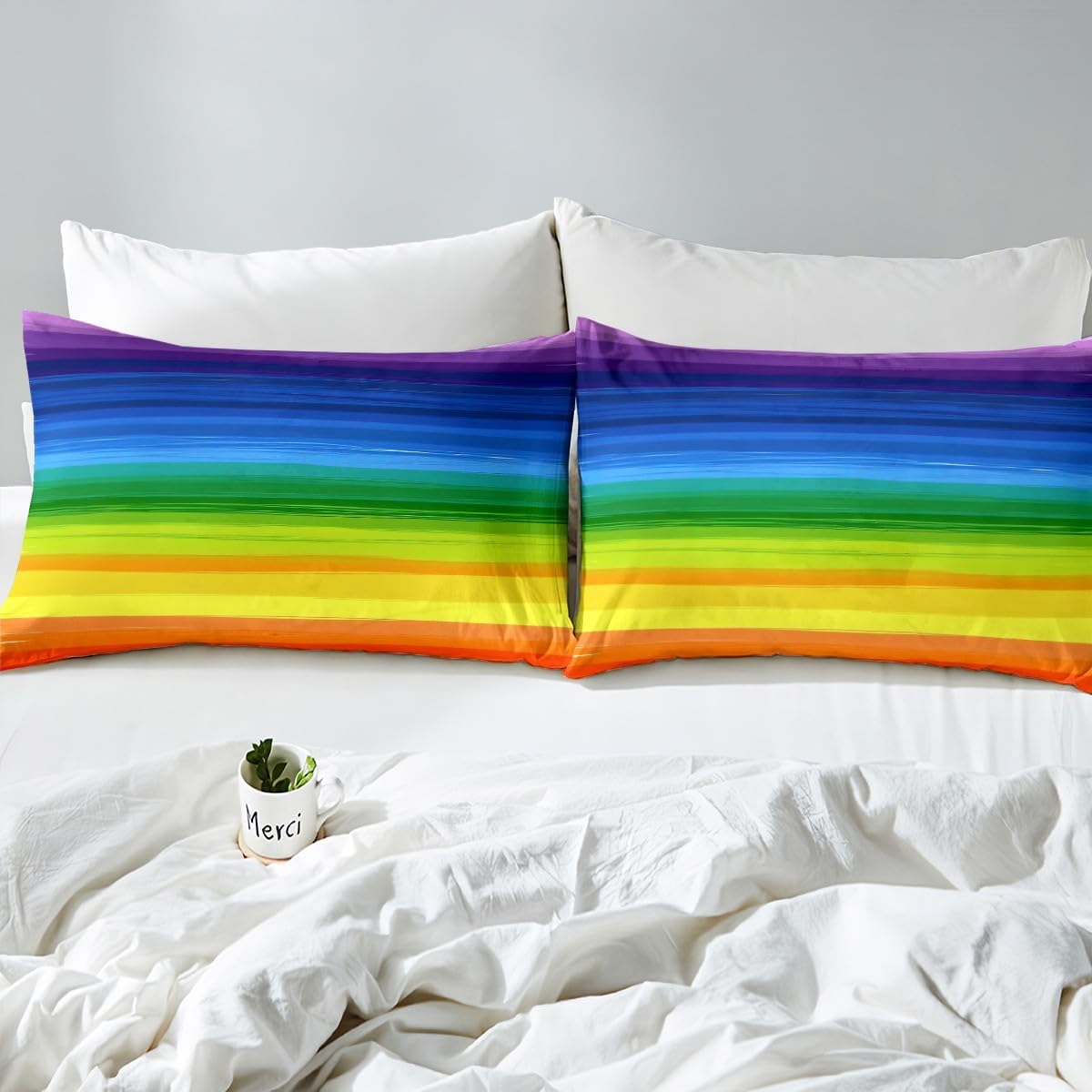 Feelyou Gradient Rainbow Stripes Bed Sheet Set 4Pcs King Size