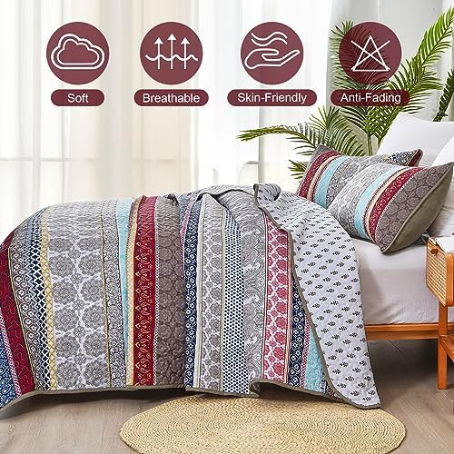 WONGS BEDDING Boho Queen Quilt Set 3 Piece