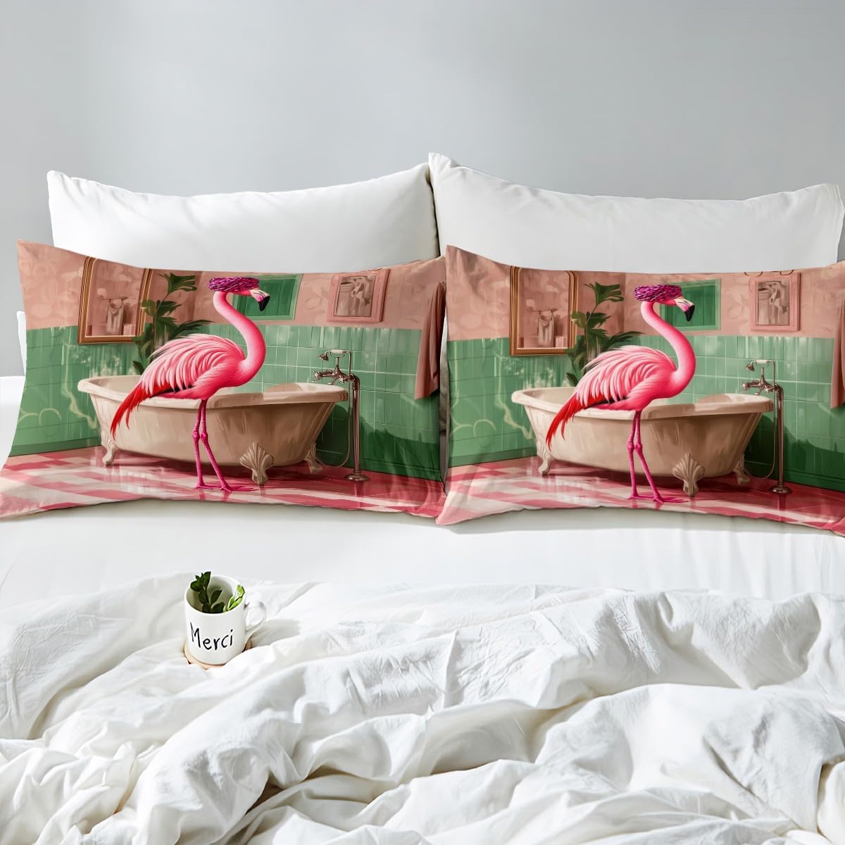 Manfei Flamingo Duvet Cover Set Twin Size