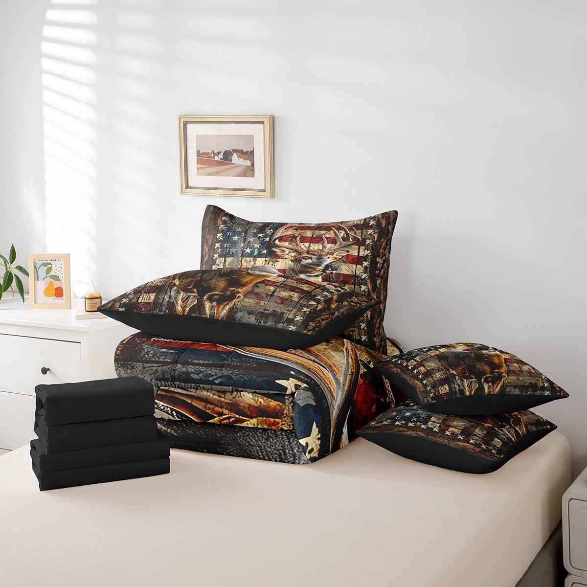 Feelyou Deer Hunting Comforter Set King Size 7 Piece
