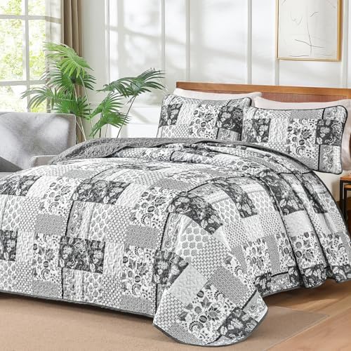 WONGS BEDDING Grey Patchwork Quilt Set King Size 3 Pieces