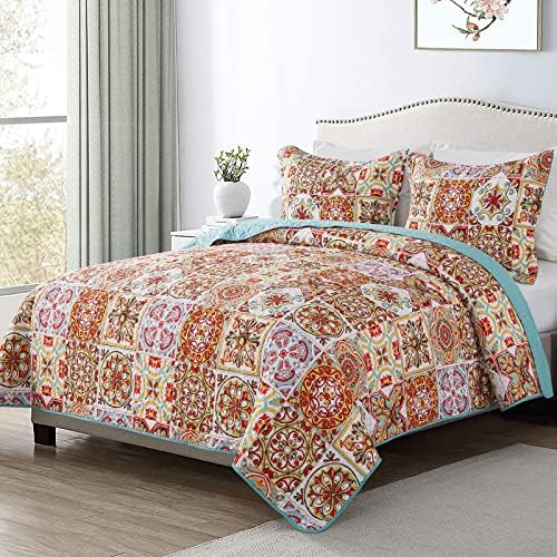 HoneiLife Bedspread Quilt Set King - 3 Piece Moroccan Pattern