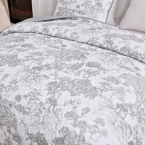 WONGS BEDDING Grey Quilt Set Queen 3 Piece Reversible
