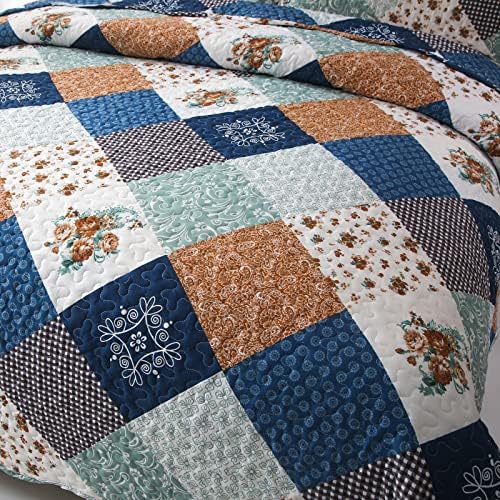 Dinjoy Reversible Patchwork Quilt Set Queen Size 1
