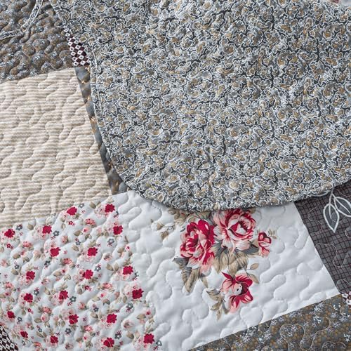 HoneiLife King Quilt Bedding Set - 3 Piece Grey Microfiber Quilt