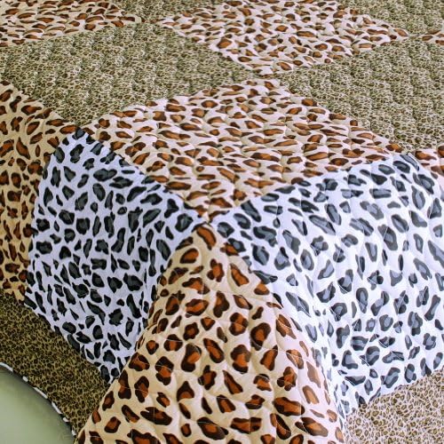 Leopard Pattern Cotton 3PC Vermicelli-Quilted Patchwork Quilt Set
