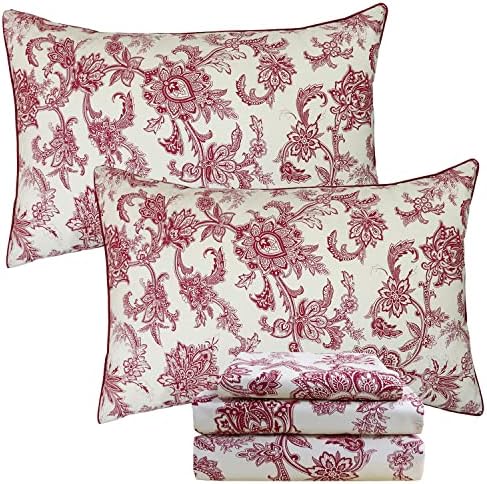 FADFAY Red Floral Bedding 4 Piece Twin XL Set