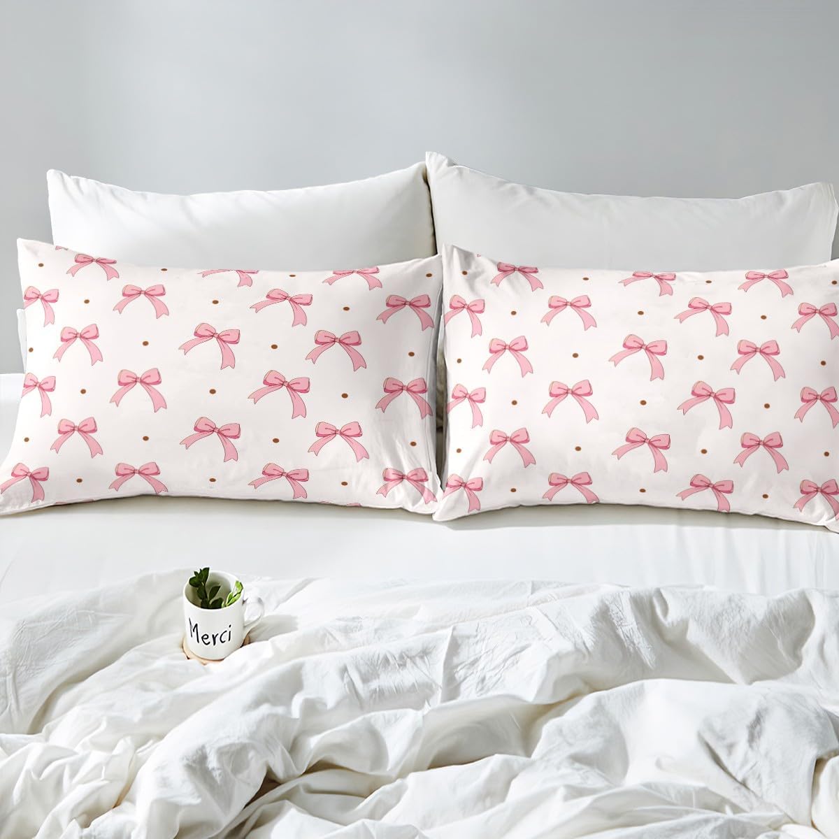 Feelyou Pink Bow Sheet Set for Kids Girl King Size