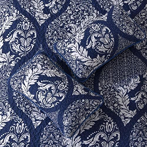 DJY Navy Quilt Set King Size 3 Piece