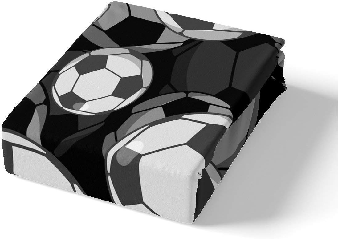 Erosebridal Kids Soccer Sheet Set with Pillowcase Twin Size Black White
