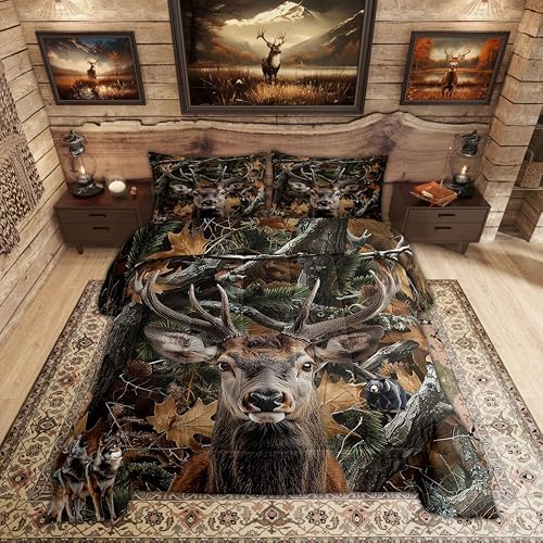 Erosebridal Queen Elk Comforter Set with Camo Pillow Cases
