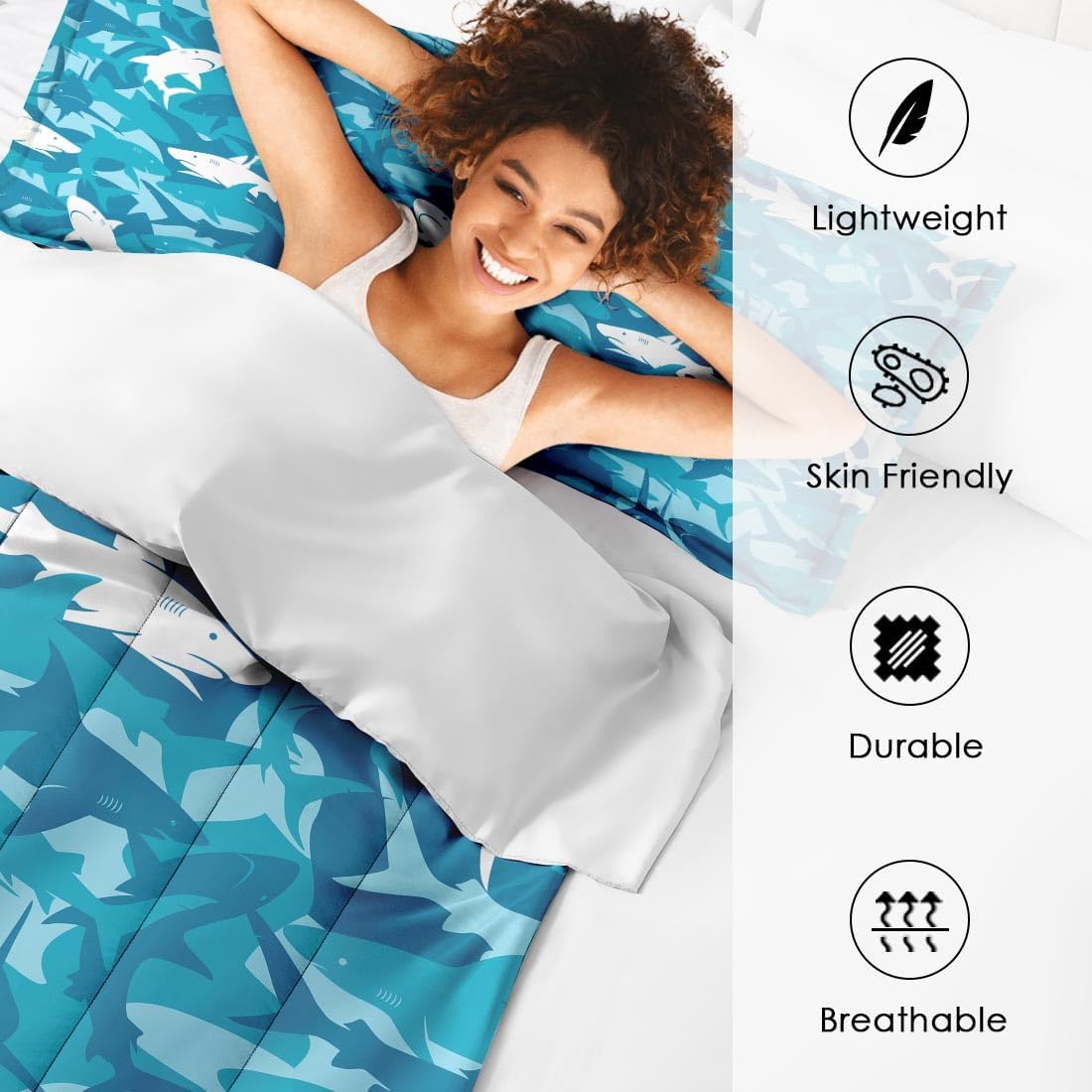 Blue Shark Fish Comforter Set 3 Piece