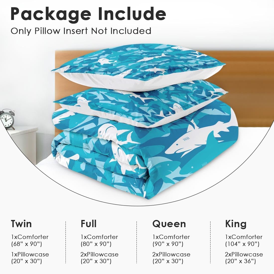 Blue Shark Fish Comforter Set 3 Piece