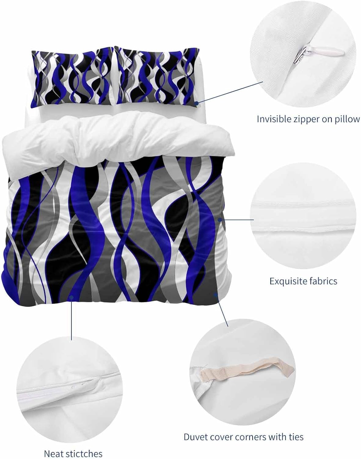 ZOE GARDEN Blue Stripe Queen Duvet Cover Set