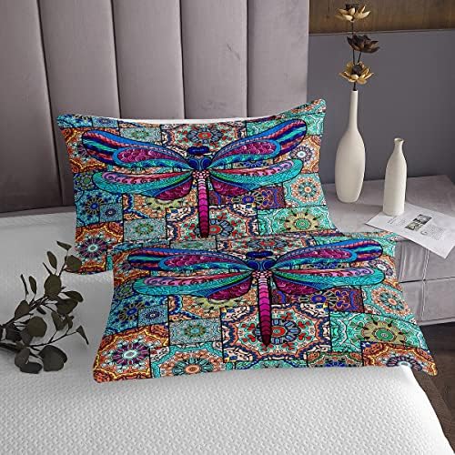 Erosebridal Dragonfly Bedspread Set Queen Size 90x90 with 2 Pillow Shams