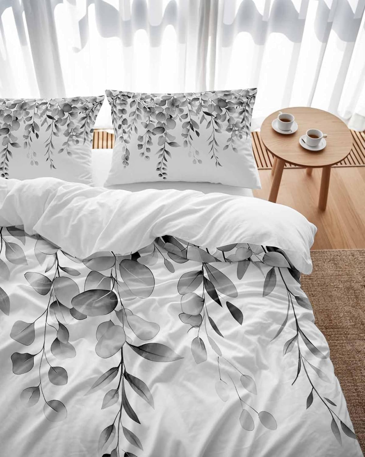 ZOE GARDEN Grey Eucalyptus Duvet Cover Set Full Size 3 Piece