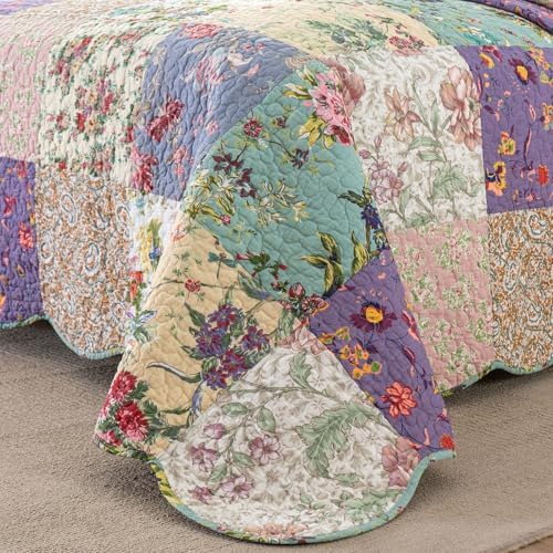 YAYIDAY Oversized Queen Quilt Set - 100 Cotton Reversible Patchwork Bedspread