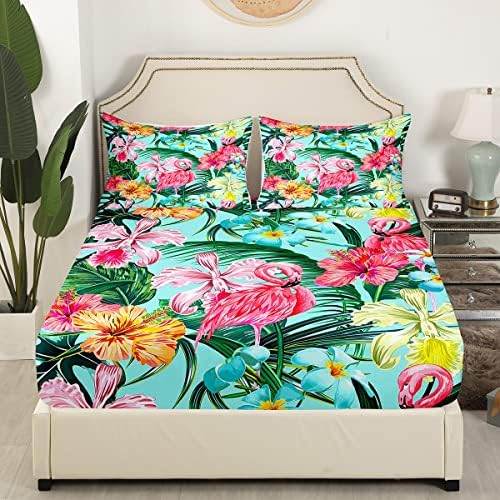 Erosebridal Pink Flamingo King Bed Sheet Set 4 pcs