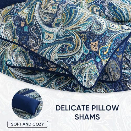 DJY Navy Blue Paisley Quilt Set 3 Piece King Size