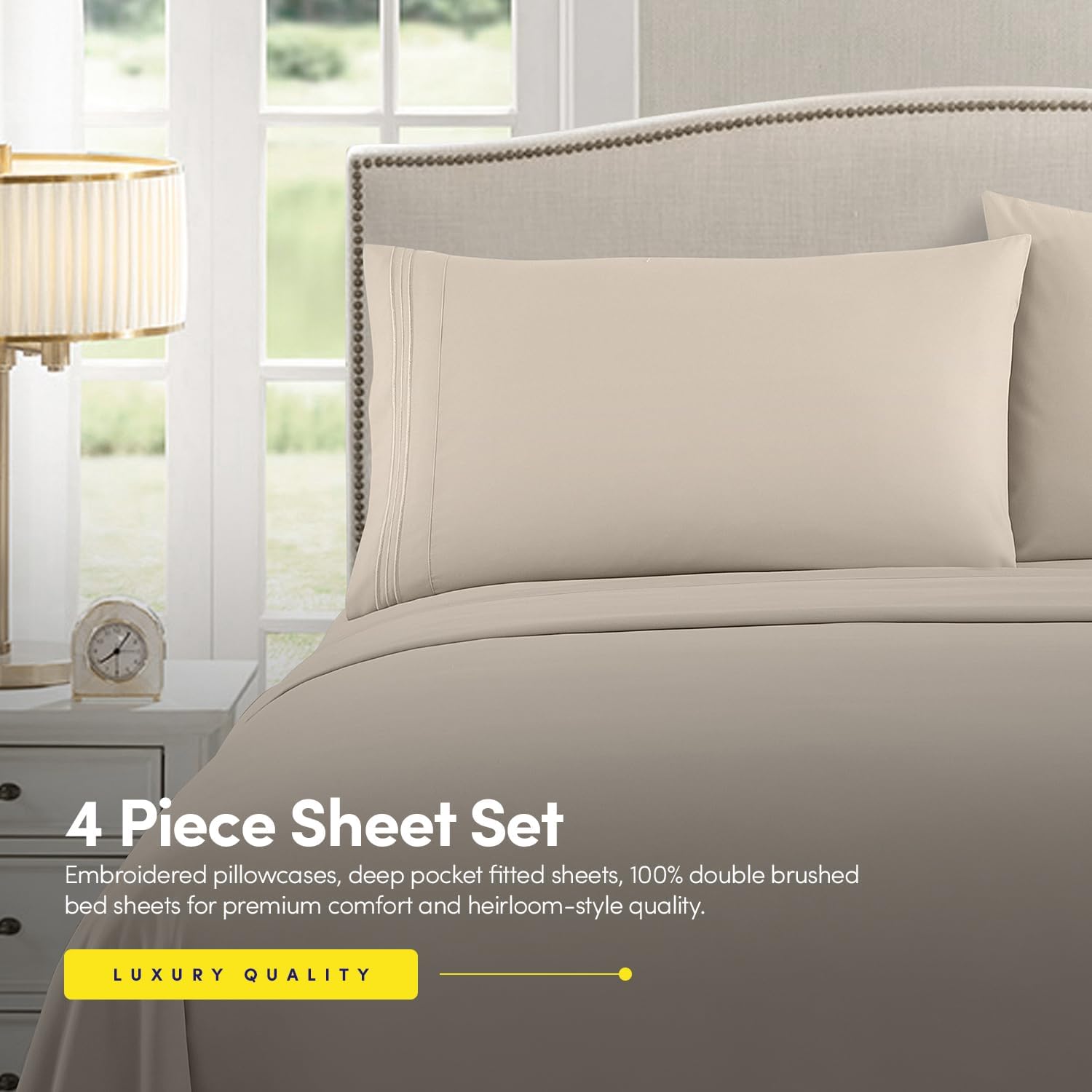 Sweet Home 1500 Supreme California King Sheet Set Beige Cream