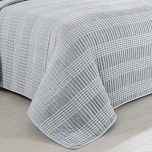 HOMBYS 132x120 Seersucker Patchwork Quilt Set Grey