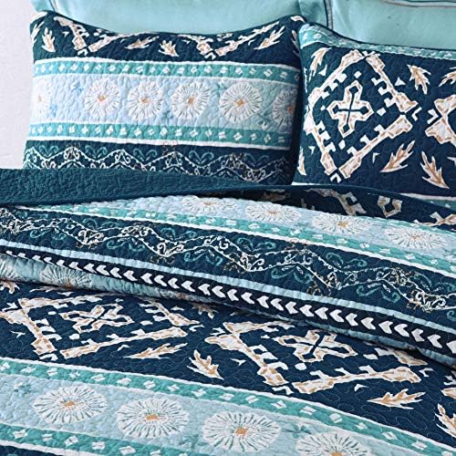 NEWLAKE Reversible Patchwork Quilt Set Boho Chic Queen Size