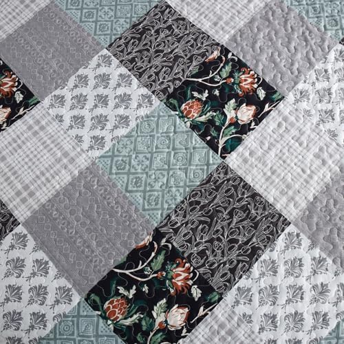 Xruibed Plaid Patchwork Quilt Set Queen 3 Pieces
