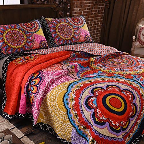 LAMEJOR Boho Mandala Reversible Quilt Set Queen Size