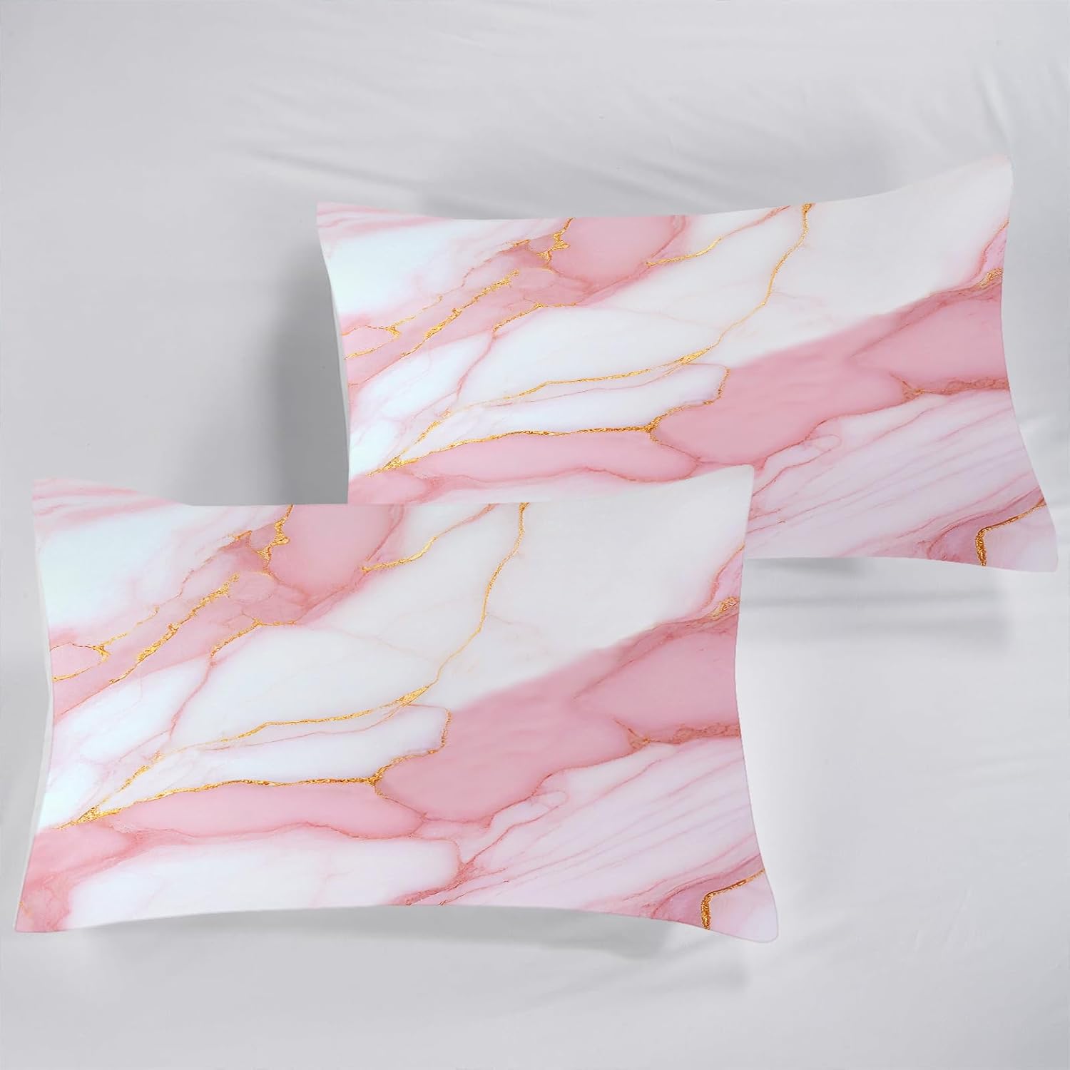 Marble Comforter Set King Size Pale Pink Chic Gold