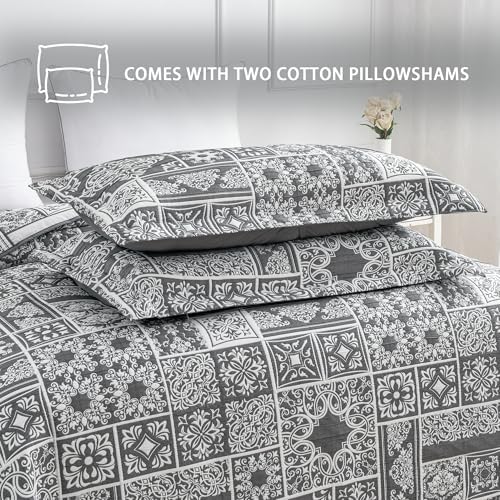 Asuexpect 3 Piece Grey Patchwork Bedspread Set King Size 1