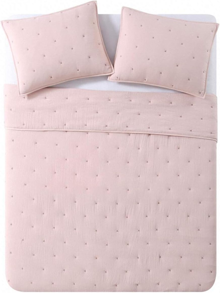 BOURINA Embroidery Quilt Set - 3-Piece Star Design Flesh Pink