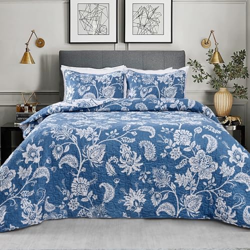 Invoibler Reversible Blue Floral Quilt Set 1