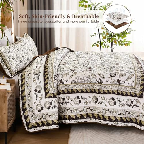 DJY Brown Floral Quilt Set King 3 Pieces