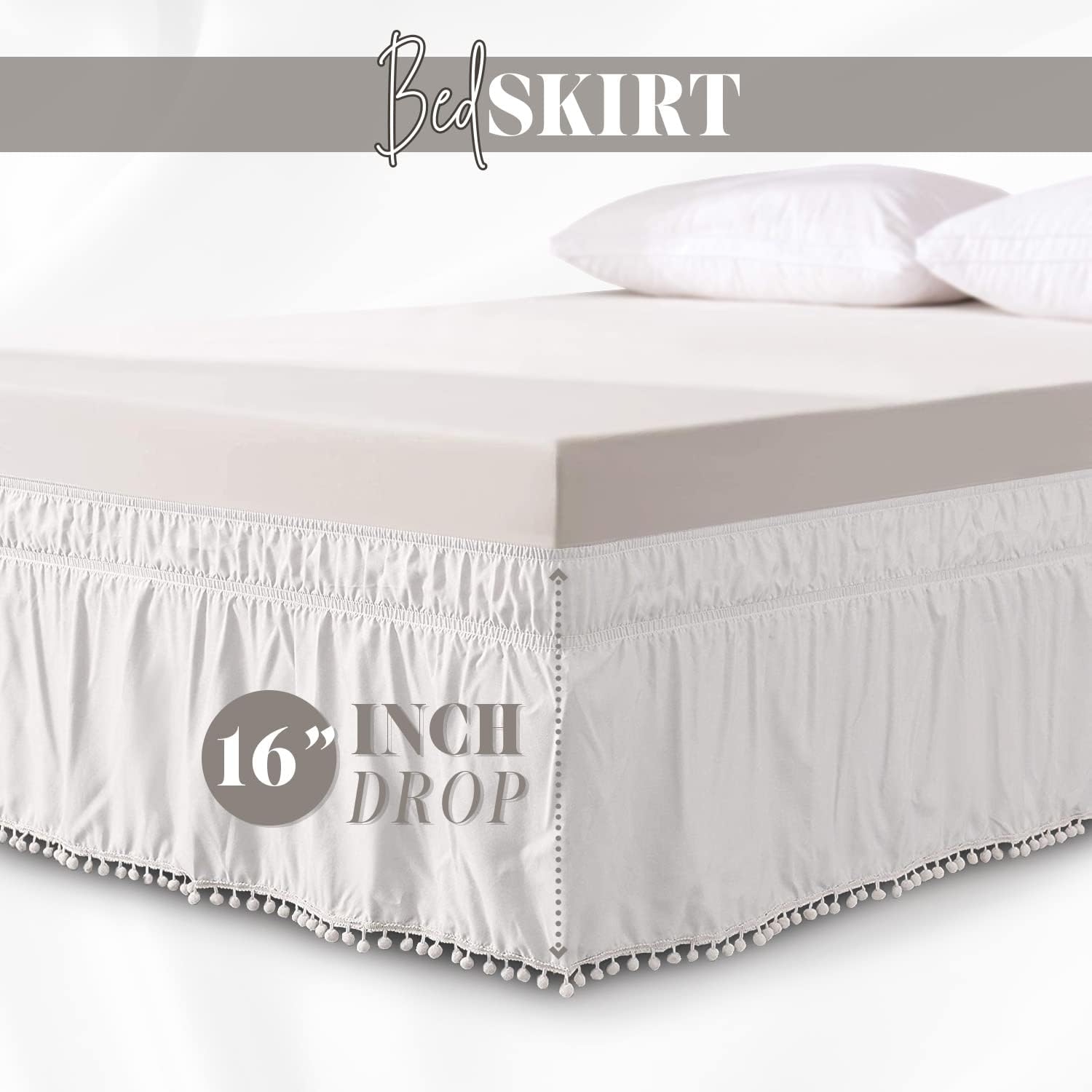 Elegant Comfort Pom-Pom Bed Skirt 16inch Drop Queen King