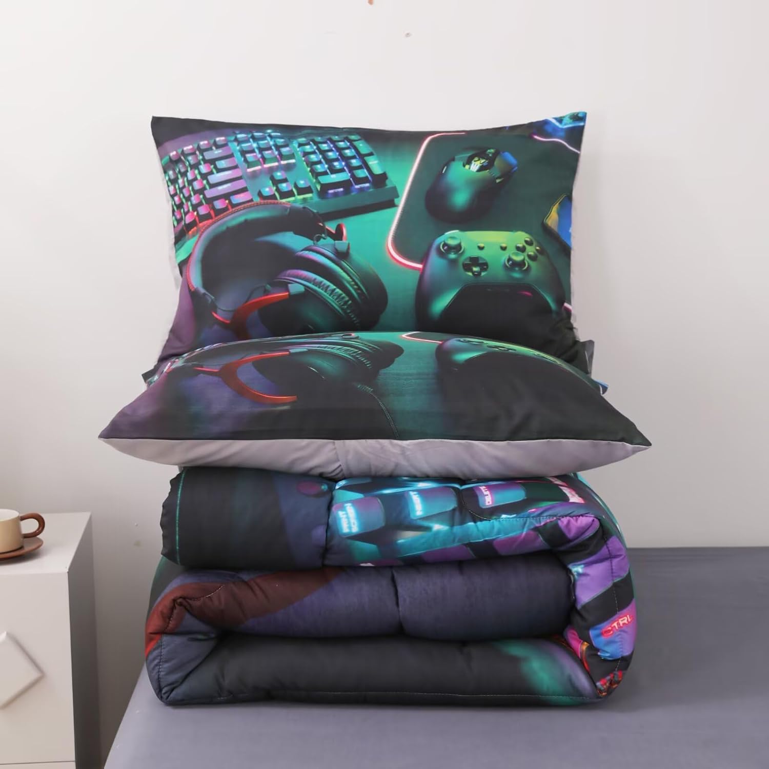 6 Pieces Gamer Comforter Set Twin for Boys