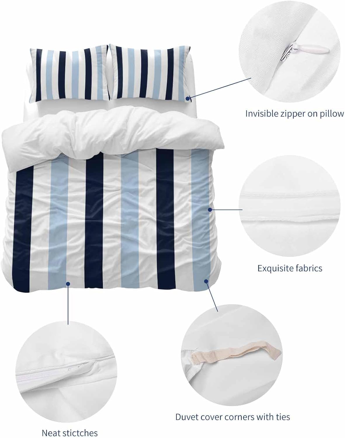 ZOE GARDEN Blue Vertical Stripes Duvet Cover Queen Set 1
